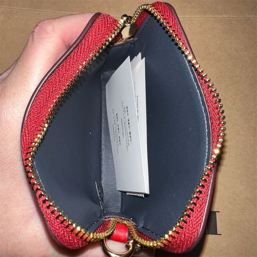 COACH Denim Blue & Bold Red Cardholder Card Case Card Wallet w Chain CW883 NWT - Picture 4 of 5